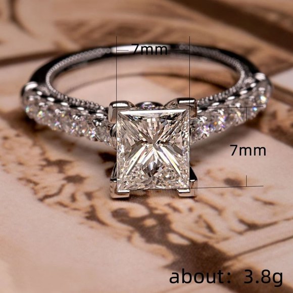 🔥 Beautiful Pure Zircon Princess Cut Romantic Wedding Rings for Women, PD416 - Picture 4 of 4